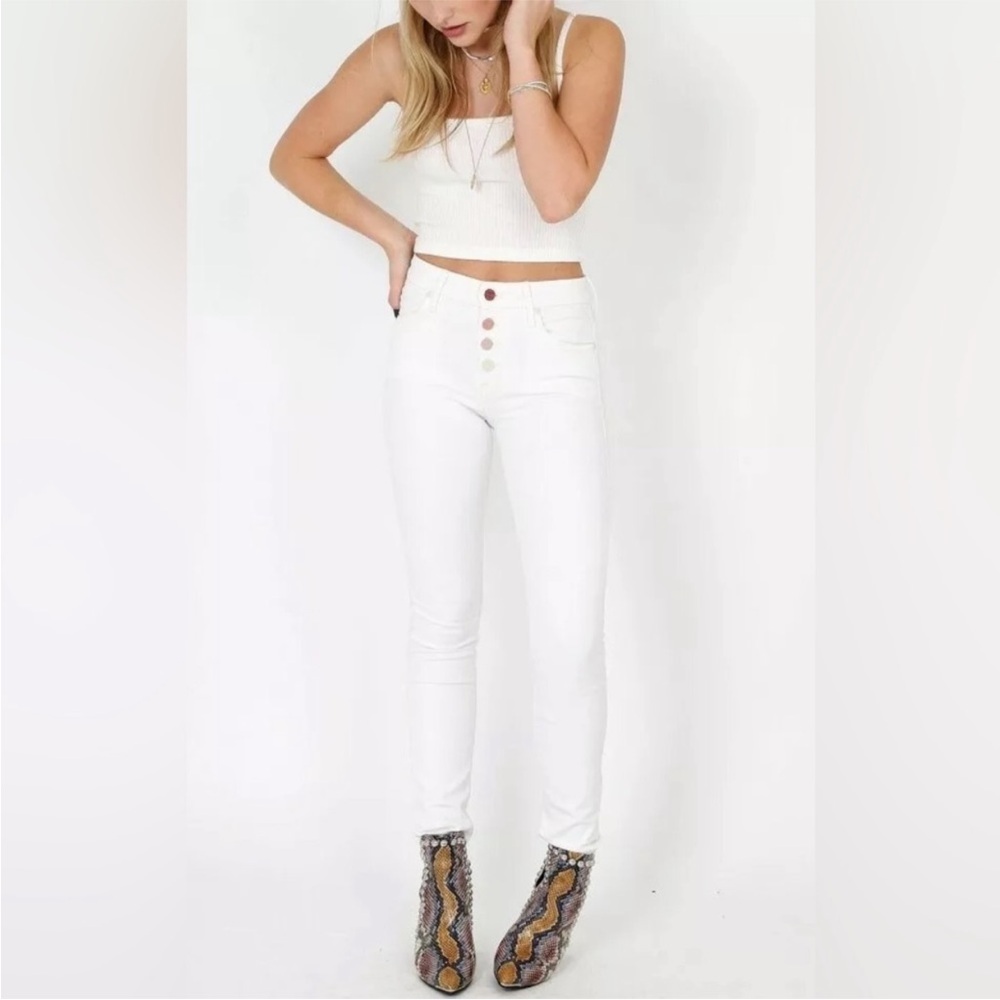 Mother The Pixie Button-Fly Taste The Rainbow Denim White Jeans Size 26